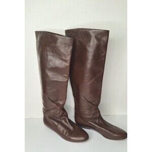 PUPI D'ANGIERI Women's Knee High Leather Boots Sz 8 Brown Pirate Boots Pull On